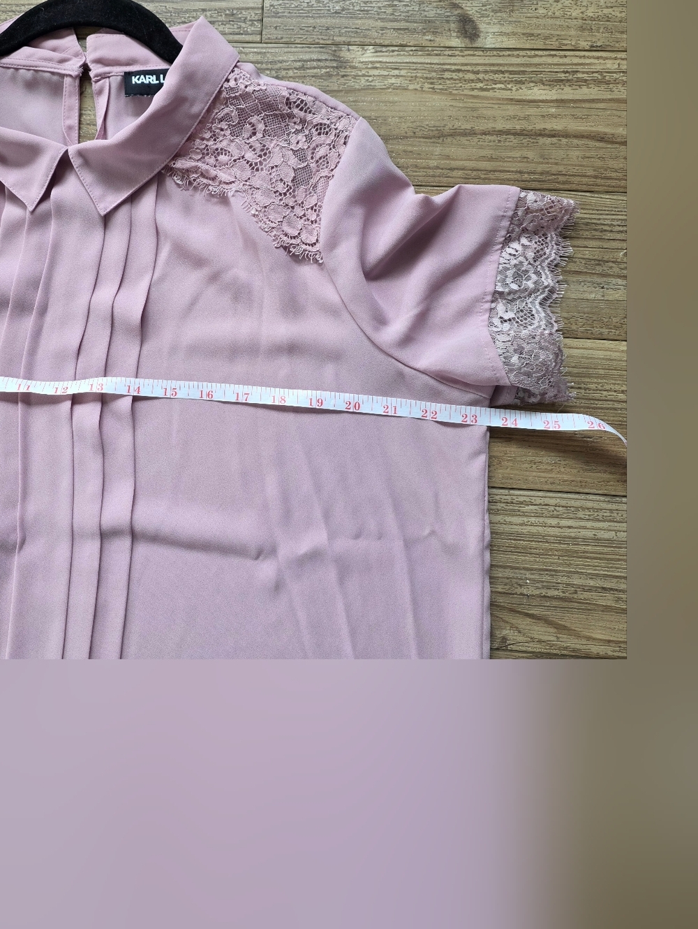 Karl Lagerfeld Dusty Pink Lace-Trim Pleated Collar Blouse - Picture 5 of 5